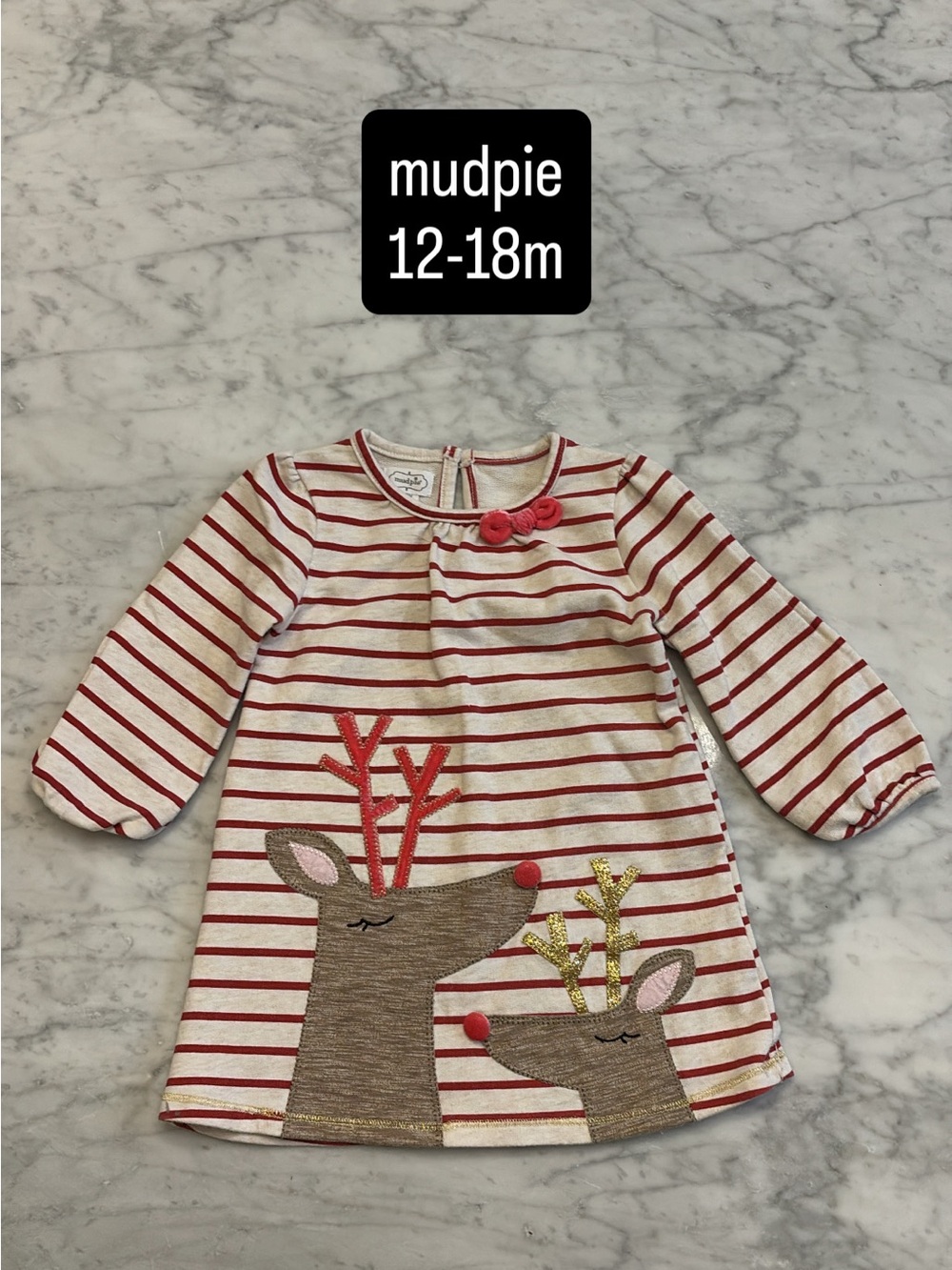 Mud Pie Cream and Red Striped Reindeer Tunic
